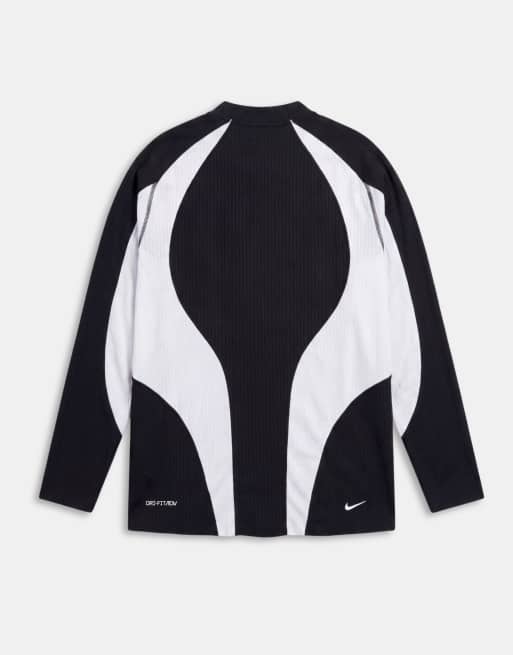 Nike Tech swooshlogo top met lange mouwen in zwart en wit, 7 van 9