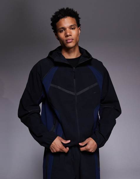 Nike – Tech Woven – Czarno-niebieska bluza z kapturem oversize zapinana na zamek - view 1