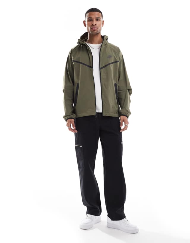 Nike Tech woven full zip hoodie in khaki | ASOS