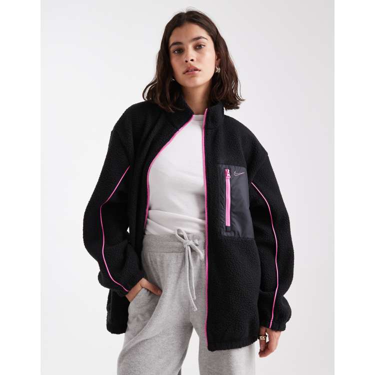 Nike teddy fleece jacket in black and pink | ASOS
