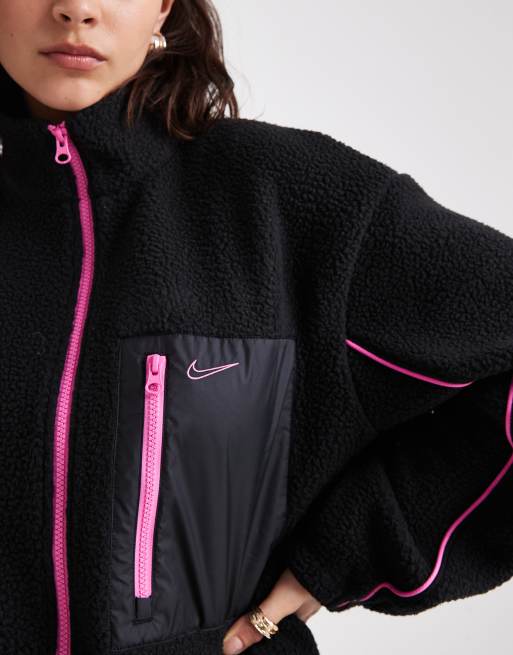 Nike teddy fleece jacket in black and pink | ASOS