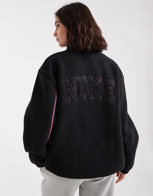 Nike teddy fleece jacket in black and pink | ASOS