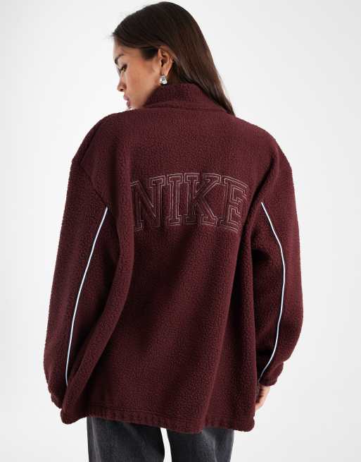 Nike teddy fleece jacket in burgundy and blue, 2 of 4