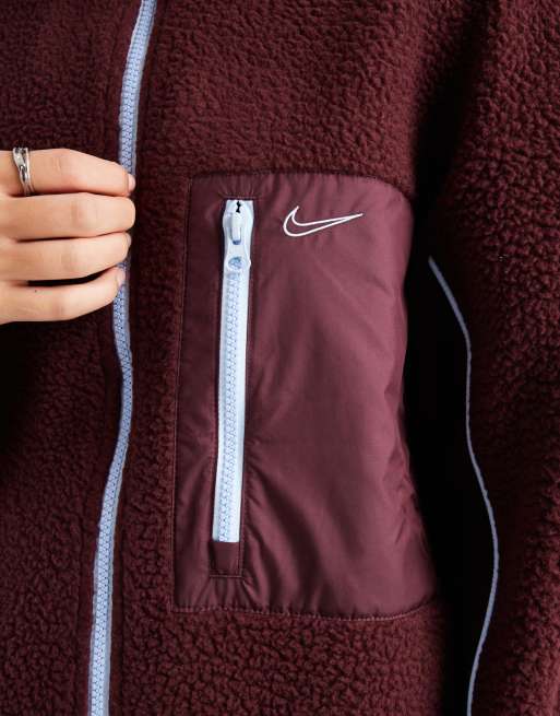 Nike teddy fleece jacket in burgundy and blue, 4 of 4