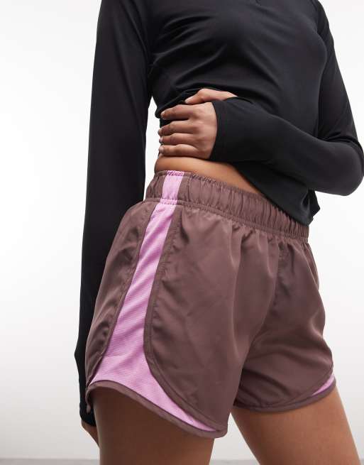 Nike Tempo Running 3inch shorts in brown with purple side detailing, 4 of 5
