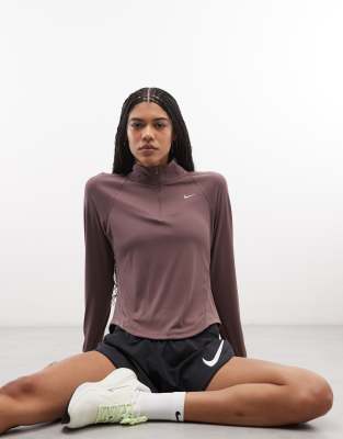 Nike Tempo Running Dri-fit Half Zip Top In Brown