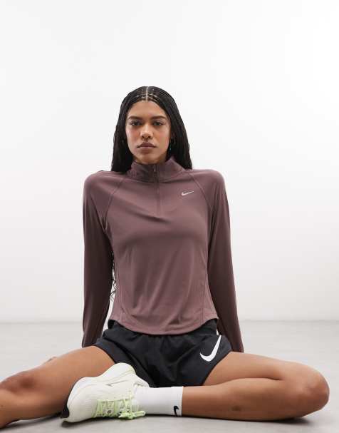 Nike Tempo Running Dri-FIT half zip top in brown - view 1