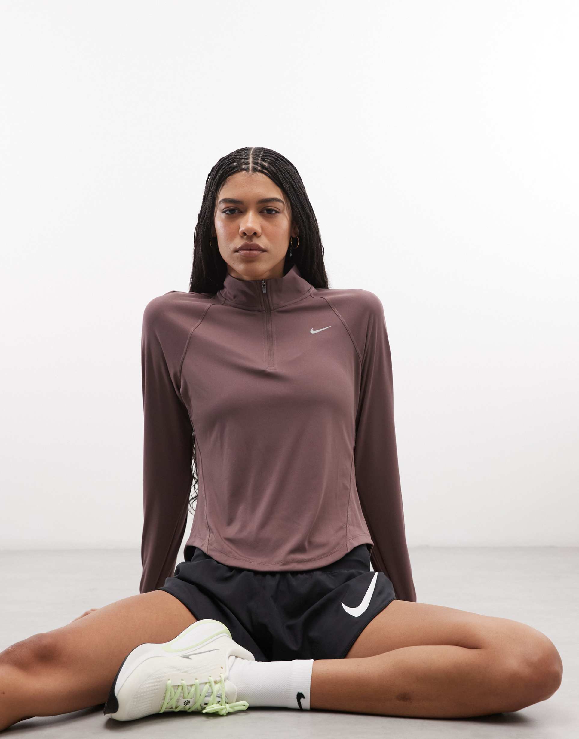 nike tempo running dri-fit half zip top in brown