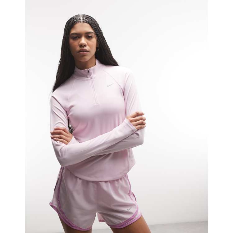 Nike Tempo Running Dri-FIT half zip top in light pink | ASOS