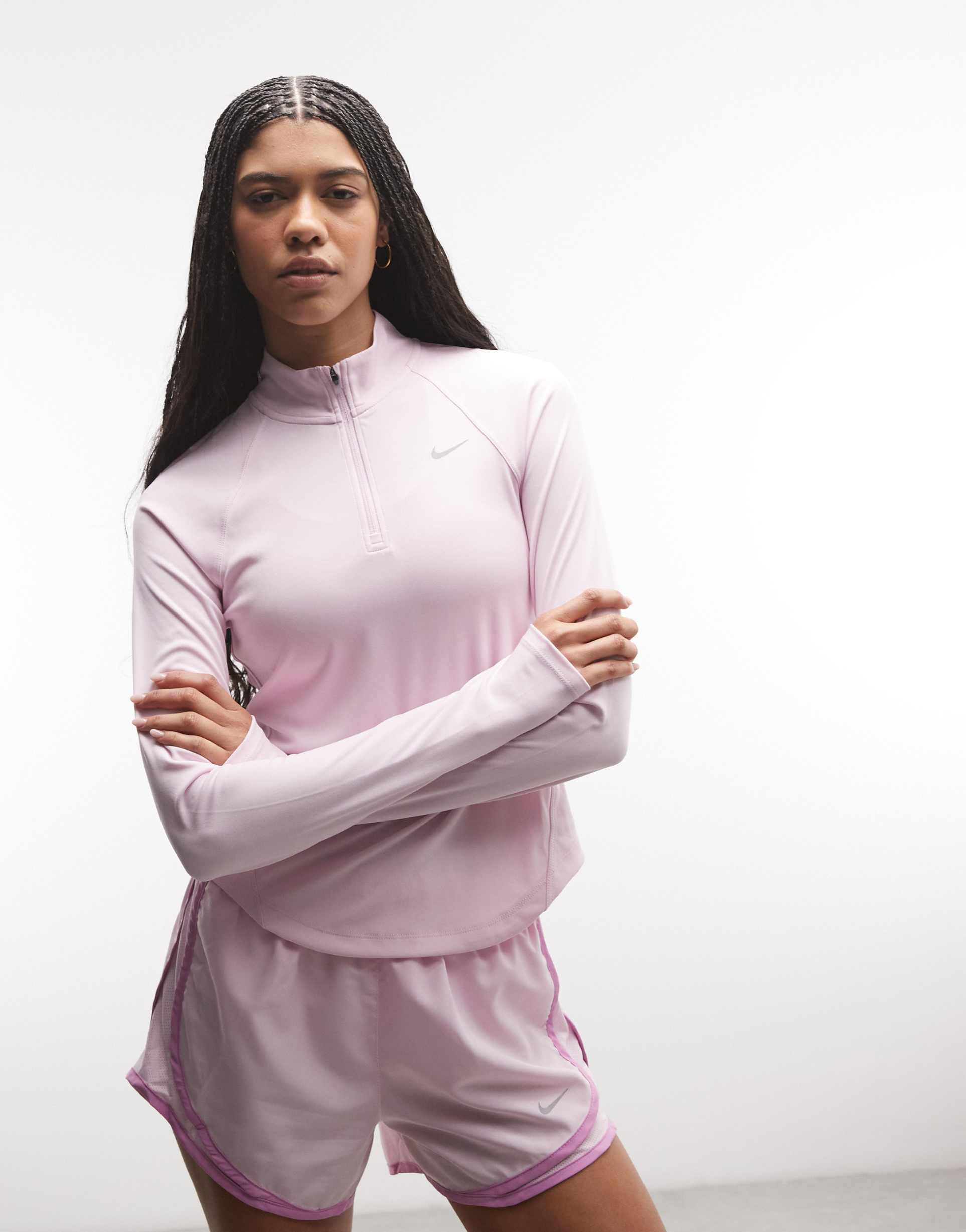 nike tempo running dri-fit half zip top in light pink