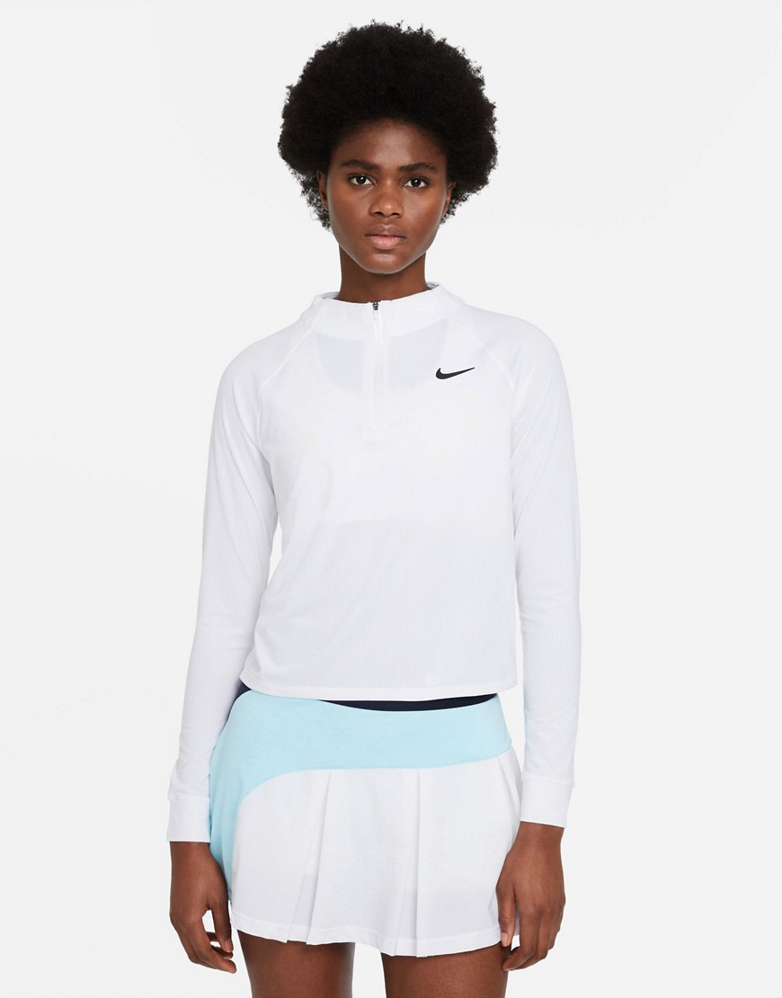 Nike Tennis Victory Dri-fit Long Sleeve Half-zip Top In White