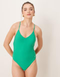 [Nike Swimming] Nike terry v neck one piece swimsuit in green S GREEN