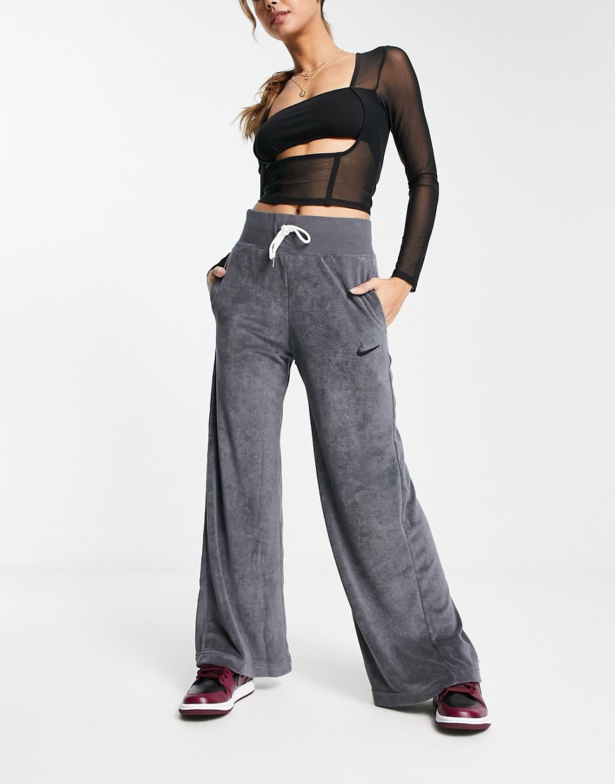 Nike Terry wide leg trousers in grey-Navy