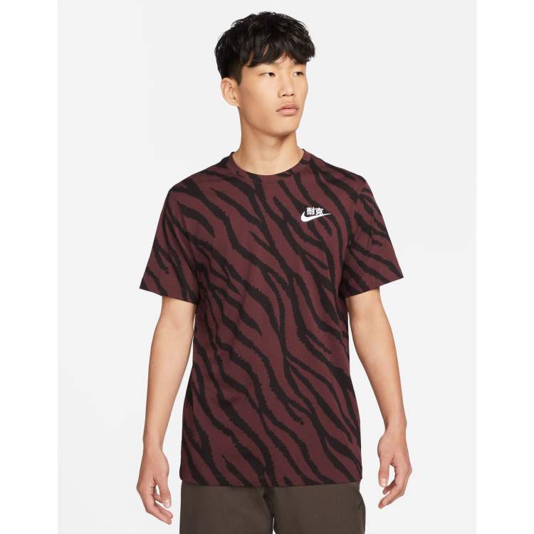 Nike tiger stripe graphic t-shirt in dark burgundy | ASOS