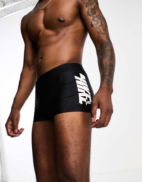 Nike tight performance graphic print swim trunks in black - view 1