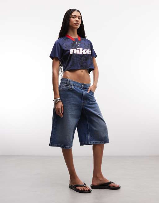 Nike - Top corto da calcio blu navy effetto pizzo , 2 di 4