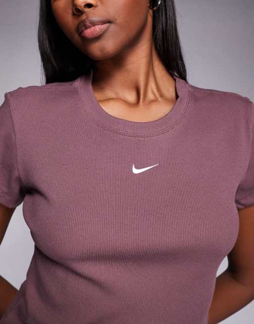 Nike - Top côtelé à manches courtes - Violet foncé, 3 de 4