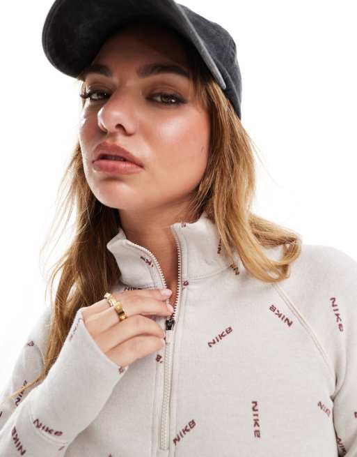 Nike - Top met swoosh-logo, lange mouwen en korte rits in beige , 4 van 4