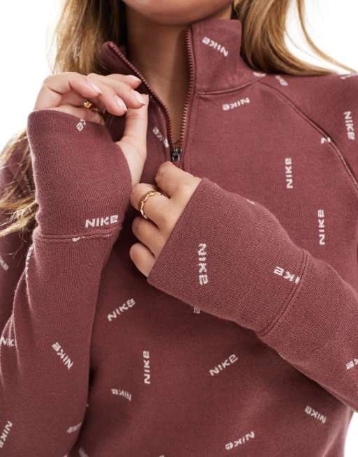 Nike - Top met swoosh-logo, lange mouwen en korte rits in bordeauxrood , 3 van 4