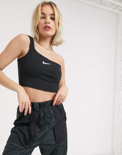 Nike - Top monospalla corto nero con fibbia, 3 di 4