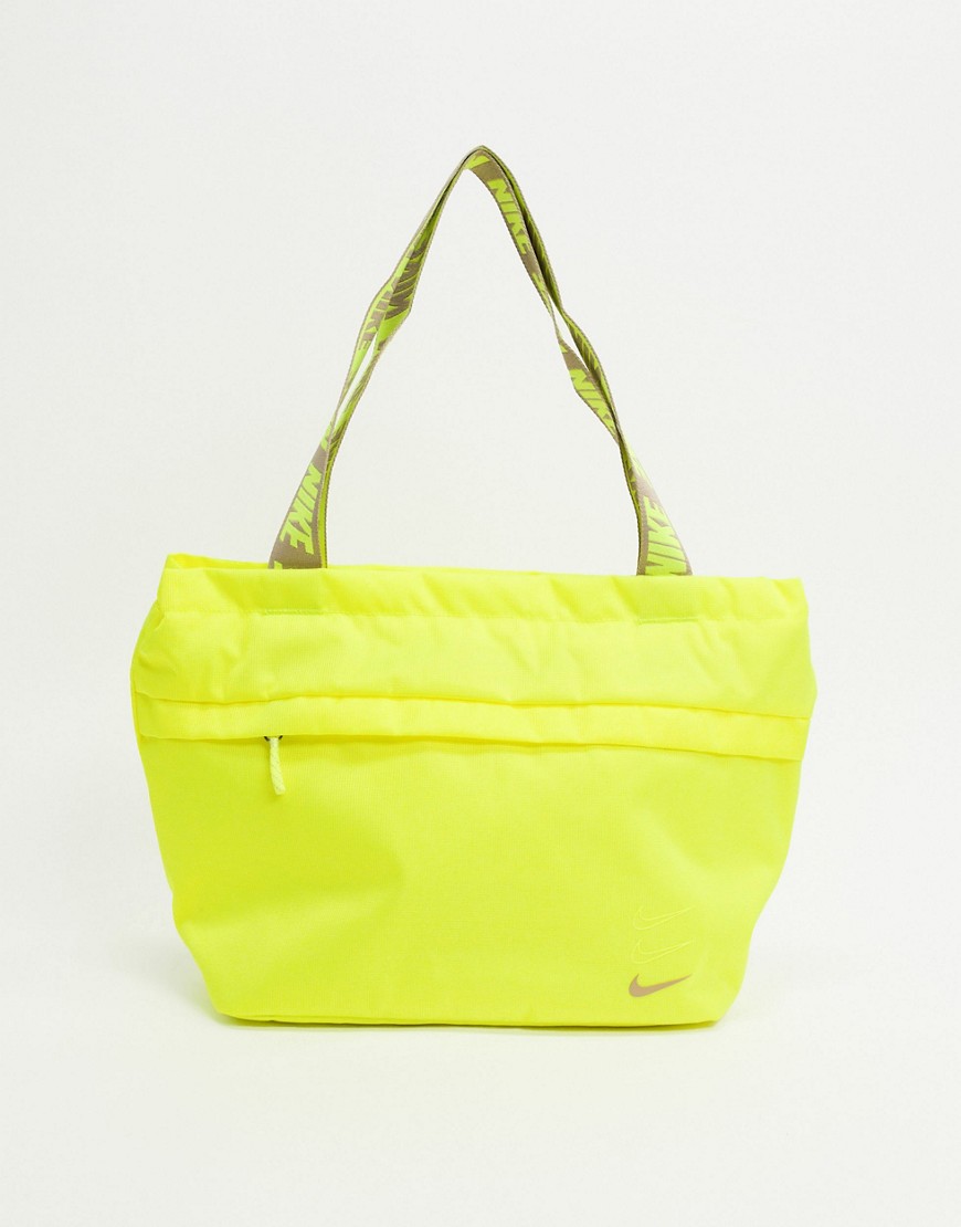 Nike tote bag in neon yellow with taping strap