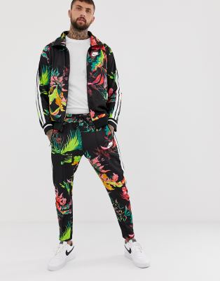 nike track jacket in black floral print 