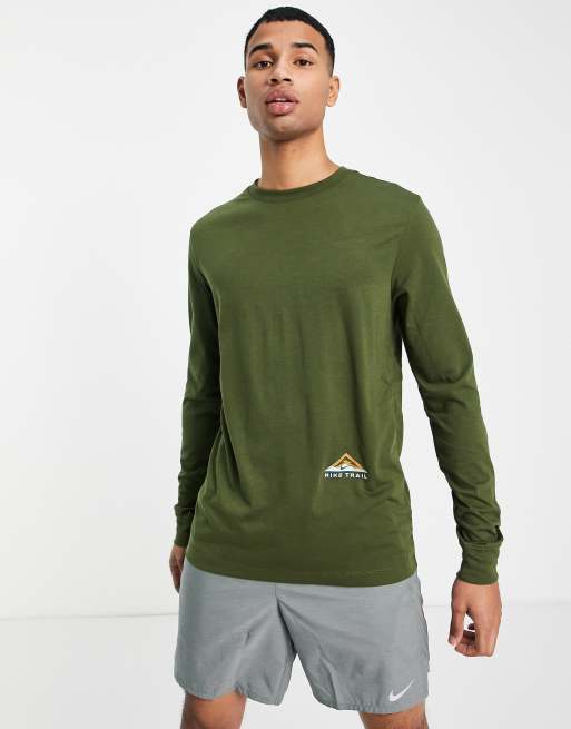 Nike Trail Hardloopshirt met lange mouwen in kaki ASOS