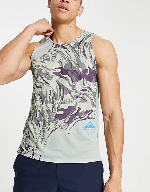 Nike - Trail Running Rise 365 - Débardeur à motif - Bleu gris