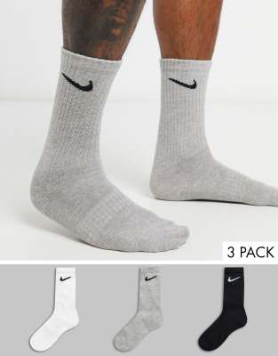 white nike crew socks with grey swoosh