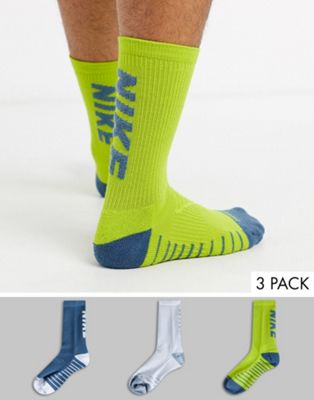 Nike Training 3 pack crew socks in neon 