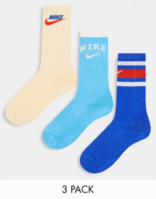 Nike Training 3pk retro crew socks in blue and stone