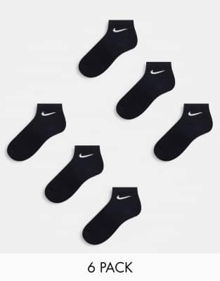 6-pack quarter socks in black