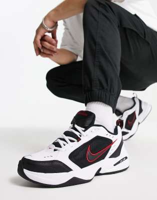 Nike air monarch iv white best sale black red