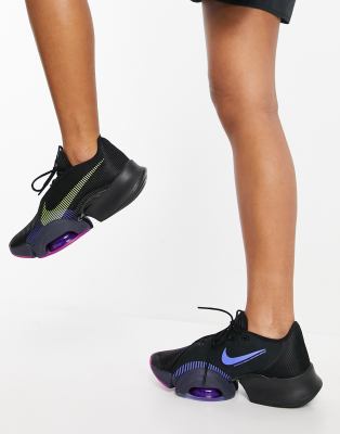 nike training air zoom superrep sneakers in black