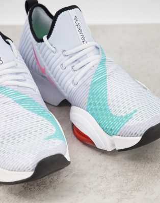 nike training air zoom superrep sneakers in gray and blue