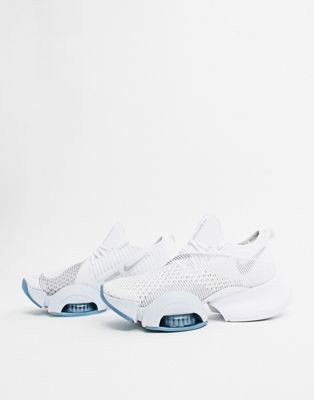 nike training air zoom superrep trainers in white and silver