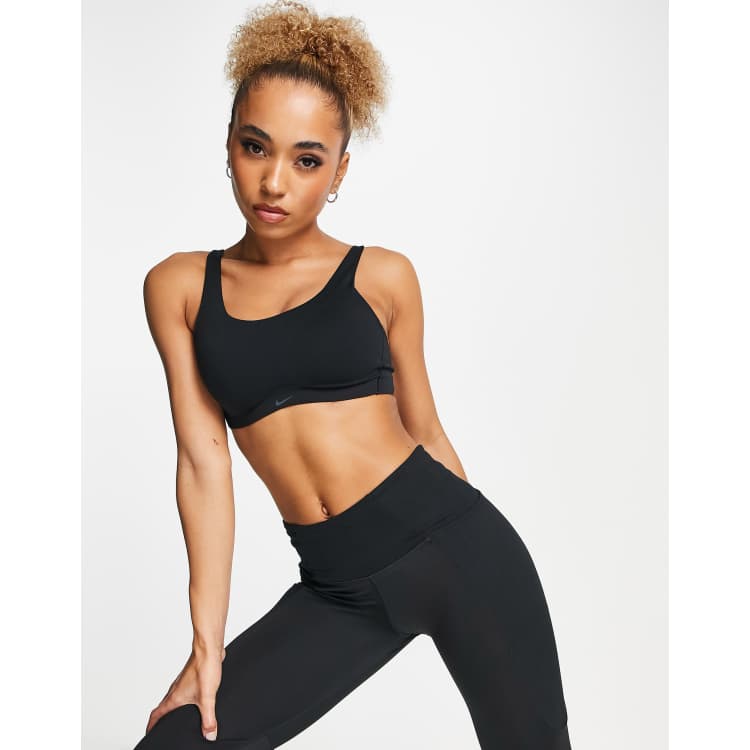 Nike Yoga Luxe Alate dri fit light support sports bra in black ombre