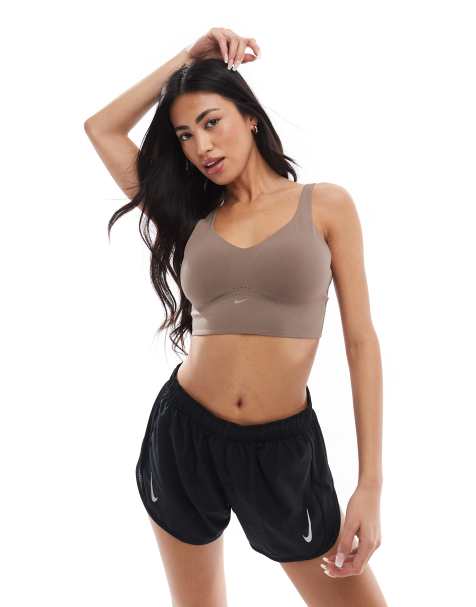 Nike Training Alate medium support sports bra in brown - view 1