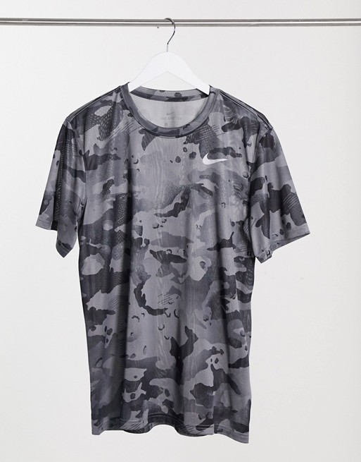 Nike Training all over camo print t-shirt in grey