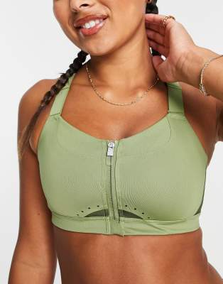 Nike Training Alpha Dri-FIT zip front high support sports bra in khaki-Green