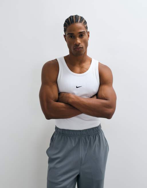 Nike Training Athletic Club ribbed vest in white, 4 of 5