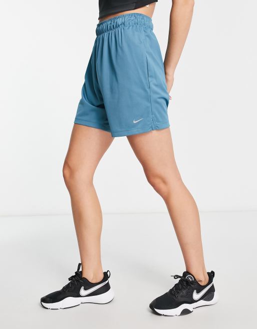 Nike Training Attack dri fit 5 inch shorts in aqua blue