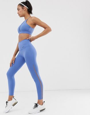 Nike Training – Blå leggings med gallerdetalj