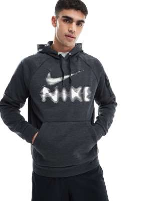 blurred swoosh graphic hoodie in black