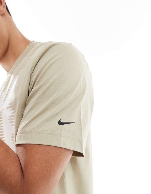 Nike Training blurred swoosh graphic t-shirt in beige