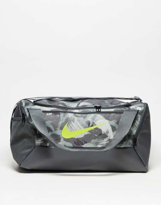 Nike Training Brasilia 9.5 camo duffel bag in grey