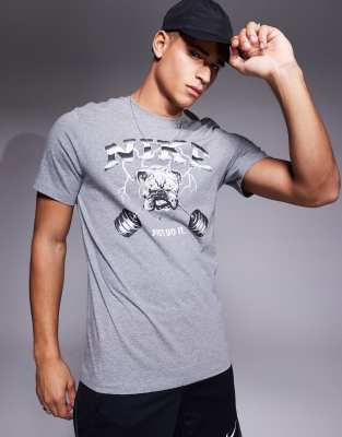 bulldog graphic T-shirt in gray