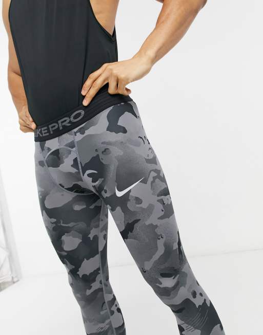 Nike Womens 7/8 Pro Camo Leggings - Grey