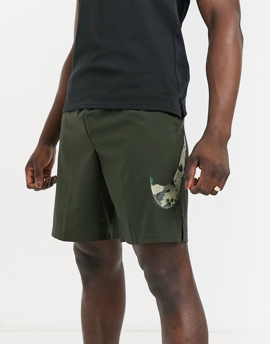 Nike Training camo Swoosh shorts in khaki-Green
