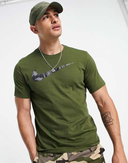 Nike Training Camo Swoosh t shirt in khaki ASOS